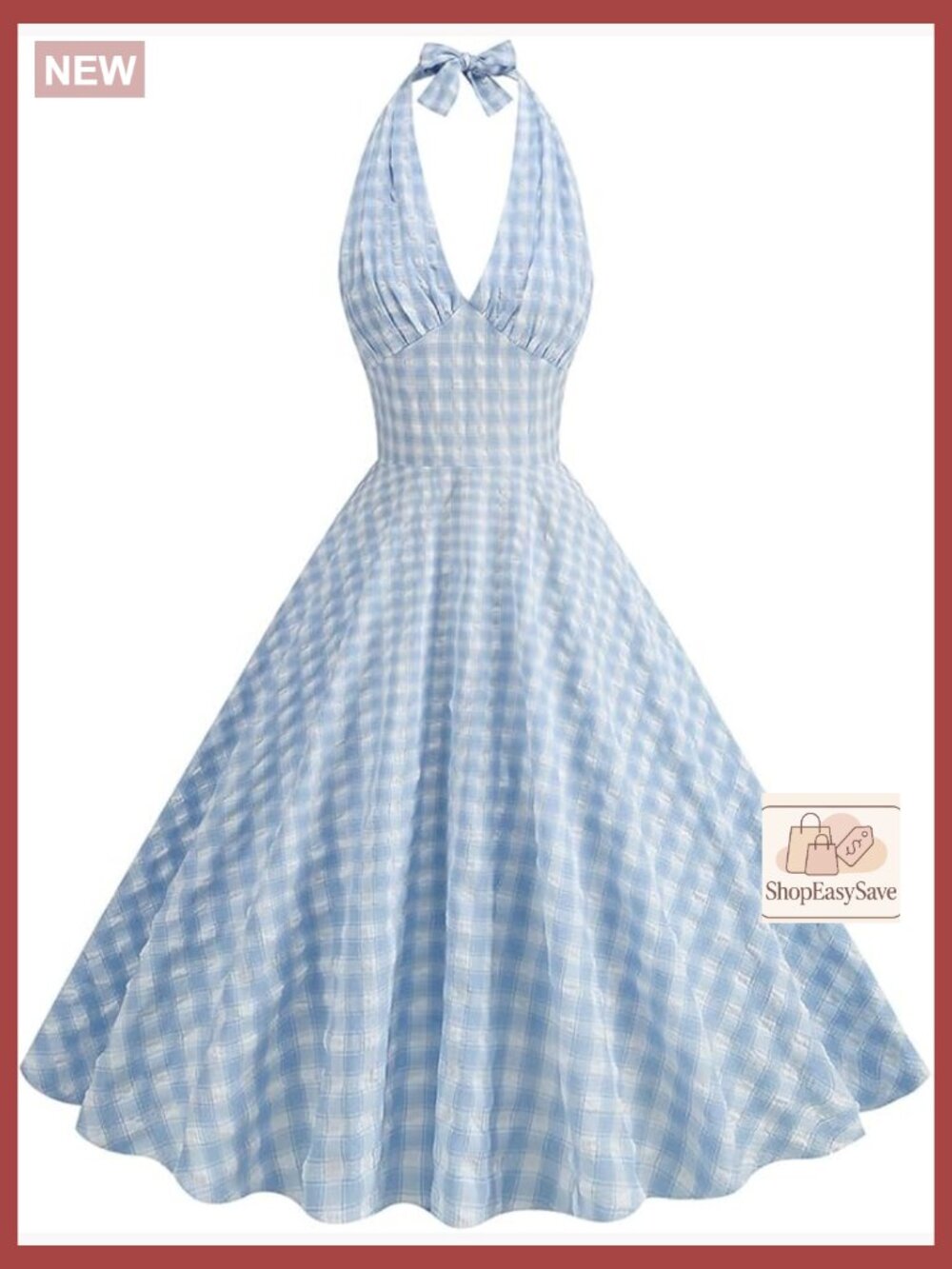Vintage Plaid Swing Dress Retro Cocktail Midi Elegant Party Wear Halter